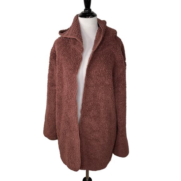 PINK Victoria’s Secret Sherpa Teddy Open Hooded Cardigan Size Medium / Large - Picture 1 of 9